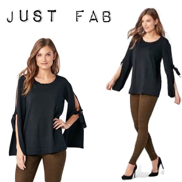 JustFab Sweaters - NWT Just Fab black open sleeve tie sweater size L